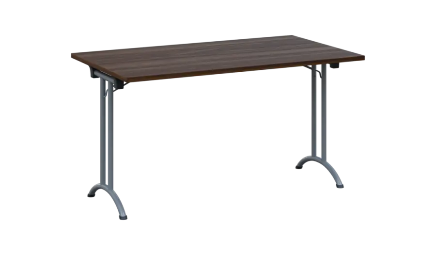 SLA 140 lak skládací jednací stůl 1394x800, deska 25 mm, podnož stříbrný lak, deska ořech královský